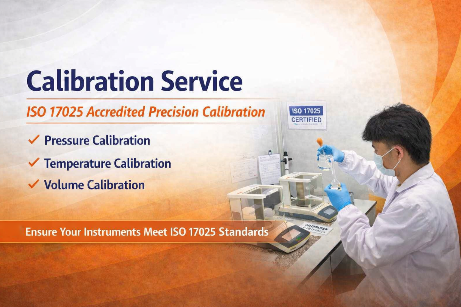 ISO 17025 accredited calibration service: pressure, temperature, volume calibration.